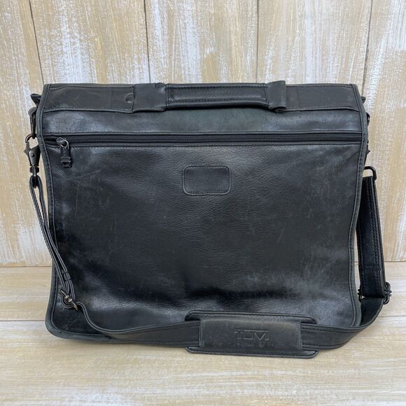 TUMI Soft Black Leather Multi Pocket Briefcase Messenger Bag Laptop - Picture 1 of 16